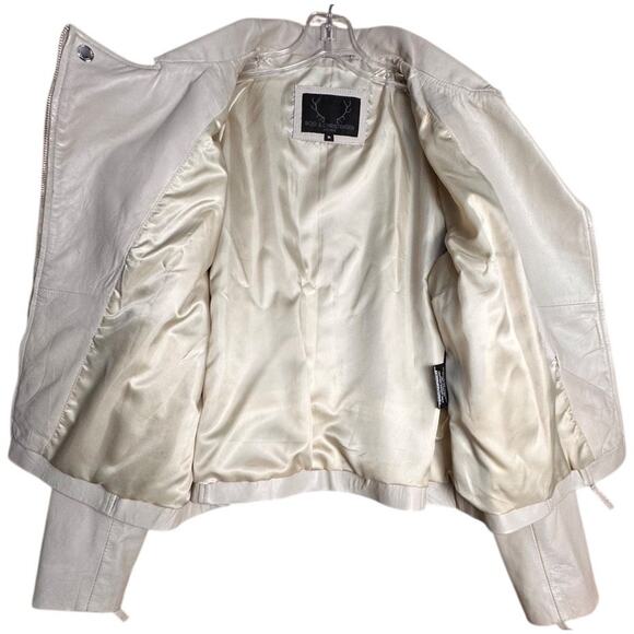 Bod & Christensen Beige Cream Soft Leather Biker Moto Bomber Jacket Sz XL Grunge - Picture 3 of 14